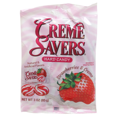 CREME SAVERS STRAWBERRIES AND CREME 3 OZ PEG BAG