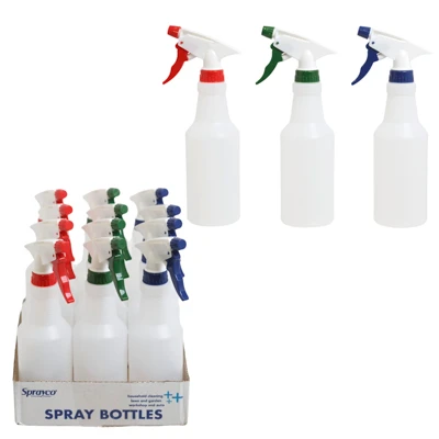 SPRAY BOTTLES 16OZ UNPRINTED 12PC COUNTER DISPLAY RANDOM COLOR TRIGGERS RED, BLUE, GREEN