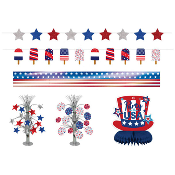 PATRIOTIC PARTY PAPER DECOR 6AST 3 BANNERS/3 CENTERPIECES