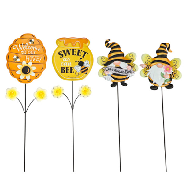 GARDEN YARD STAKE METAL BEE GNOME 4AST 24IN L/GARDEN BARBELL LABEL