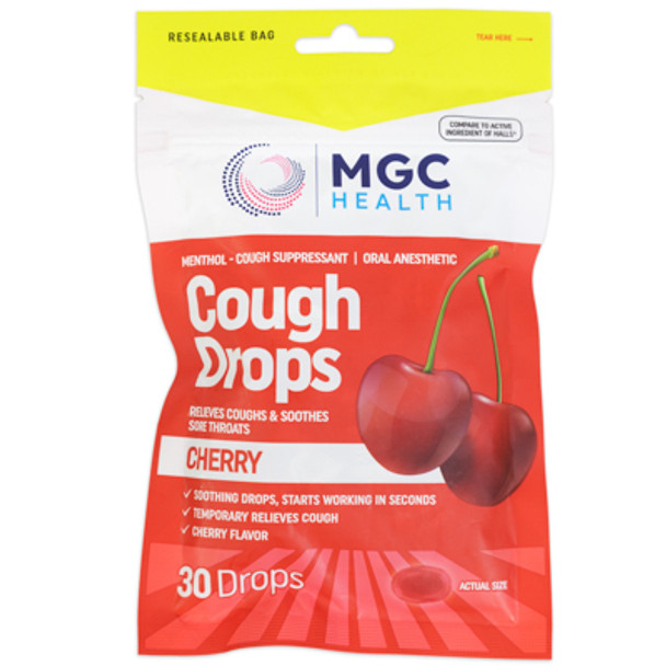COUGH DROPS 30CT CHERRY MGC HEALTH 8-12PC TRAY PACK EXPIRY 06/2027