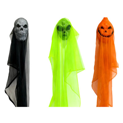 HANGING DECOR 63IN PUMPKIN/SKULL/ALIEN W/FLOWING LONG SHROUD