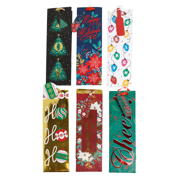 BOTTLE BAG PAPER 14IN CHRISTMAS 6AST IN 48PC PDQ