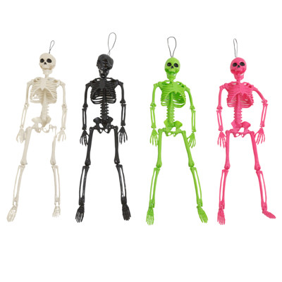 SKELETON 14IN POSABLE/ 2X12PC PDQ'S/ 1 ALL NATURAL PDQ & 1 NATURAL & 3 CLRS PDQ HLWN/HT