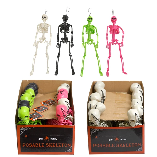 SKELETON 14IN POSABLE/ 2X12PC PDQ'S/ 1 ALL NATURAL PDQ & 1 NATURAL & 3 CLRS PDQ HLWN/HT