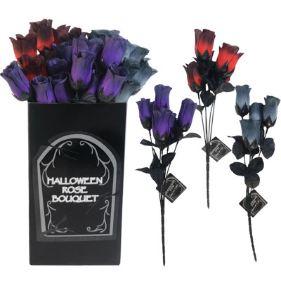 ROSE BUSH HALLOWEEN 5-STEM OMBRE RED/GREY/PURPLE W/2 FLATPACKED PDQ'S