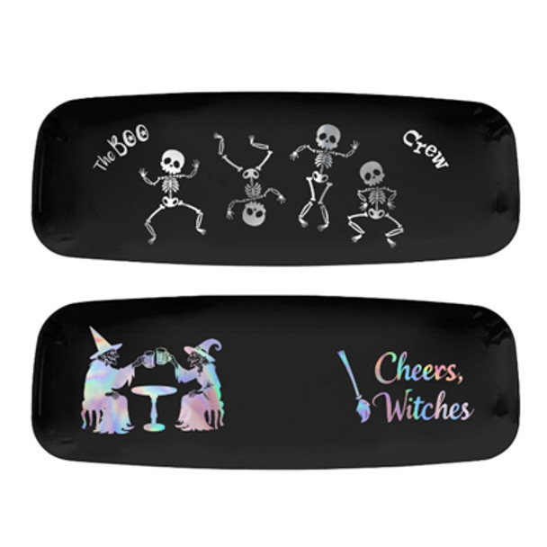 OVAL SERVING TRAY HALLOWEEN METALLIC LUX DECAL 2AST 17.5X6.5IN