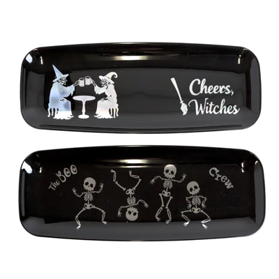 SERVING TRAY HALLOWEEN METALLIC LUX DECAL OBLONG 2AST 17.5X6.5IN