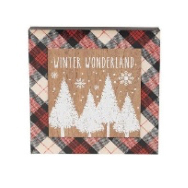BOX SIGN 9.5X1.5X9.5 PLAID WINTER WONDERLAND