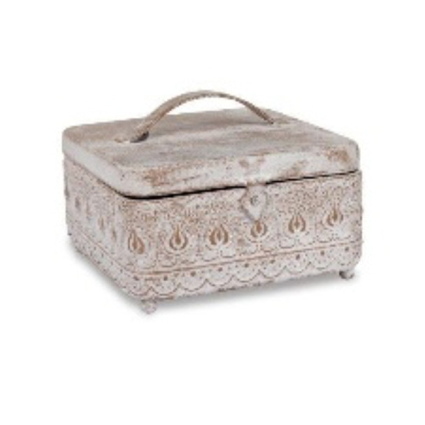 CONTAINER 7.25X7.25X5.25 SQUARE VINTAGE IVORY DECORATIVE METAL
