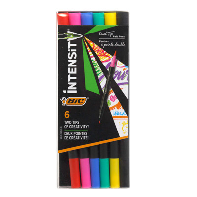 BIC INTENSITY DUAL TIP FELT PENS 6PK TWO TIPS OF CREATIVITY PEGGABLE