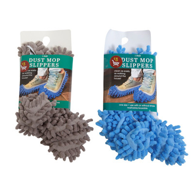 DUST MOP SLIPPERS 1PAIR CARDED BLUE/GRAY PP$3.00