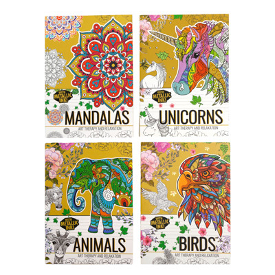 WITH METALLIC INC! COLORING BOOK 32 PG 4 ASSORTED