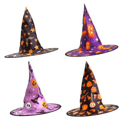 WITCH HAT KIDS PRINTED 4AST 13IN DIA HT/JHOOK