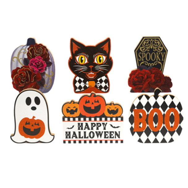 TABLE DECOR GLITTER MDF 6AST RETRO HALLOWEEN/MDF COMPLY LABEL