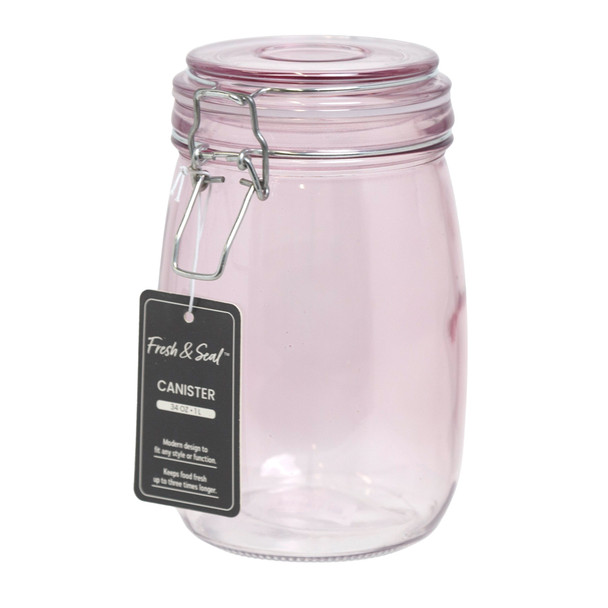 CANISTER 34OZ BAIL&TRIG FRESH CLEAR PINK GLASS