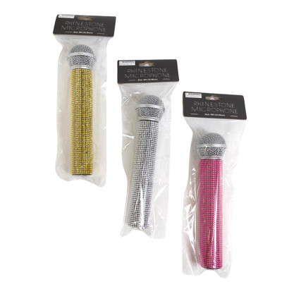 MICROPHONE RHINESTONE 9IN PARTY/COSTUME PROP 3AST COLORS/PBH AGE 8+