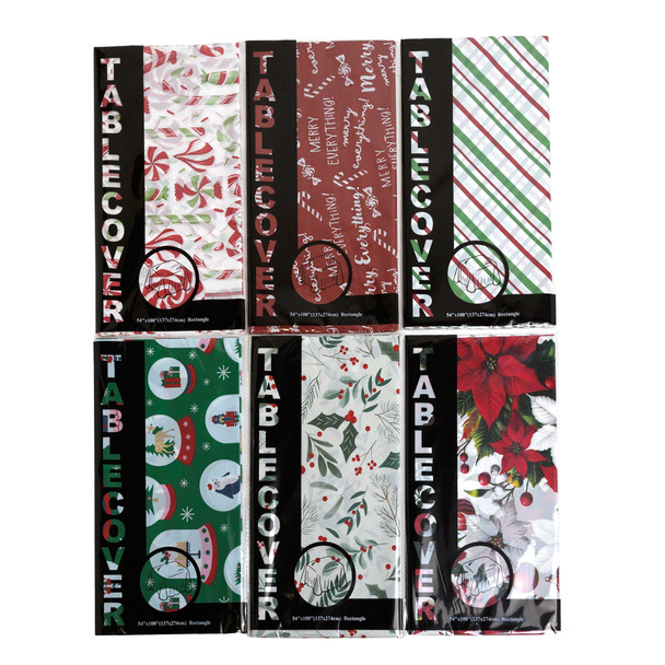 TABLECOVER CHRISTMAS 54X108 PE PLASTIC 6AST 30GSM FULL PRINT PEGGABLE/PB