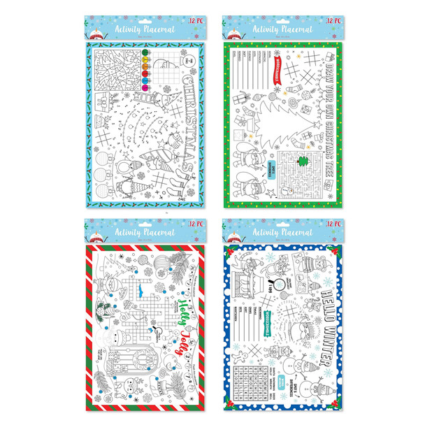 ACTIVITY PLACEMAT CHRISTMAS 12SHEET/4AST 14X10IN EA SET/XMPBH