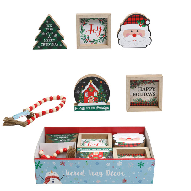 2-TIER CHRISTMAS TRAY DECOR  6AST STYLES MDF IN 24PC PDQ