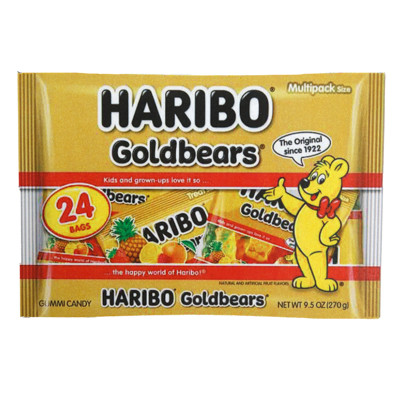 HARIBO GOLDBEARS MINIS 9.5 OZ LAYDOWN BAG IN COUNTER DISPLAY 24 PEG/BAG