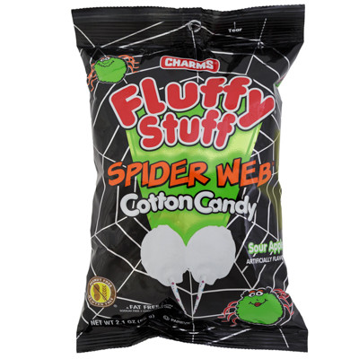 FLUFFY STUFF SPIDER WEB 2.1 OZ PEG BAG ON MDSE STRIP SOUR APPLE FLAVOR