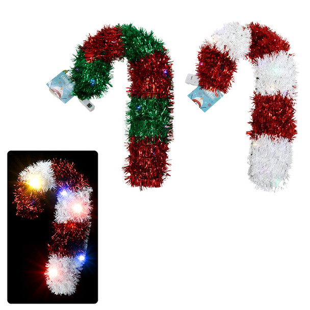 TINSEL CANDY CANE 13IN W/20 MICRO 3FUNTION LED LIGHTS 2AST COLOR XM/HT