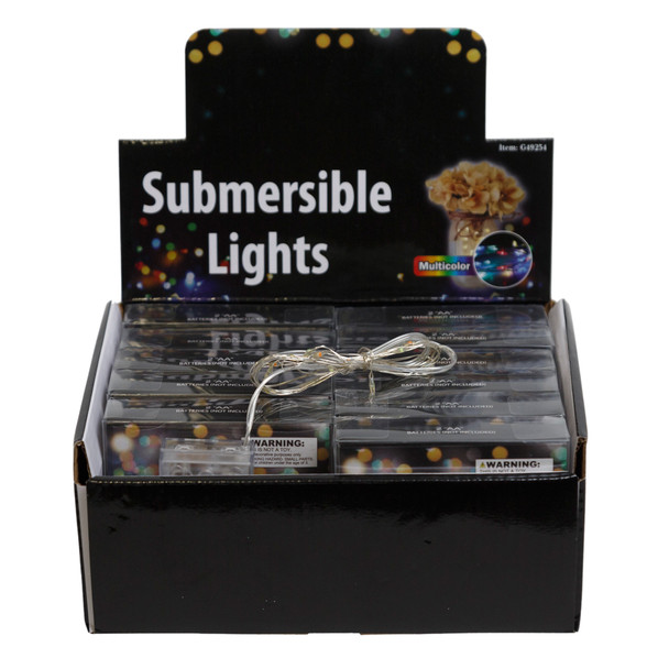 STRING LIGHTS SUBMERSIBLE 20LED MULTICOLOR LITES ON 51IN STRAND PVCBOX/12PC PDQ/2AA BATT NOT INCL