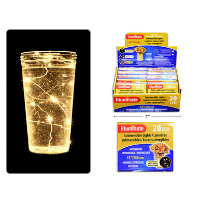 STRING LIGHTS SUBMERSIBLE 20LED WARM WHITE LITES ON 51IN STRAND PVC BOX/12PC PDQ 2 AA BATT NOT INCL