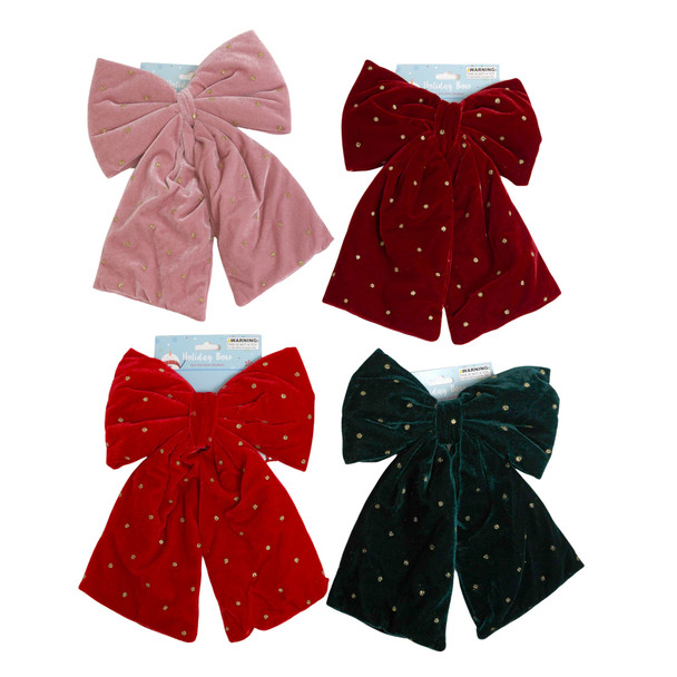 BOW DELUXE VELVET PUFFY W/GOLD DOTS 9.5X12IN 4AST COLORS/XM TCD