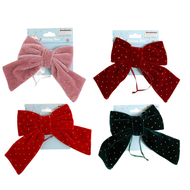 BOW DELUXE VELVET PUFFY W/GOLD DOTS 4.75 X 6IN 4AST COLORS/XMAS TCD