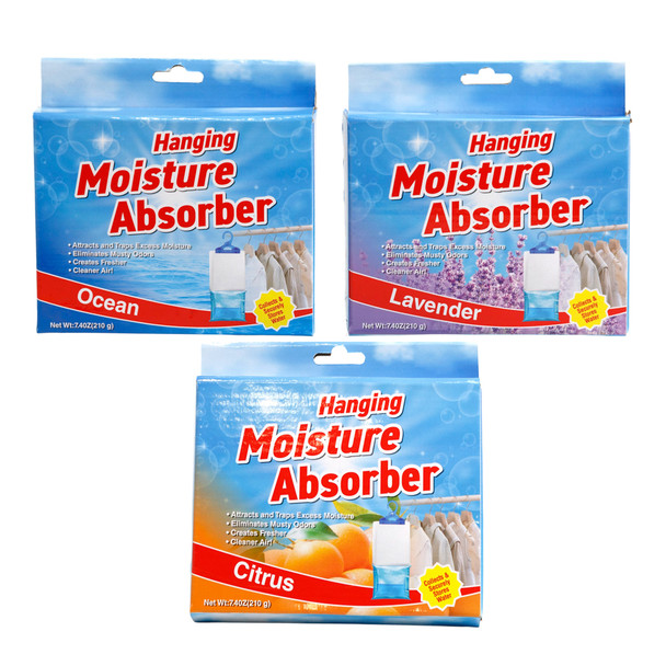 MOISTURE ABSORBER HANGING DEHUMIDIFIER 7.4OZ 3AST SCENTS CITRUS/LAVENDER/OCEAN