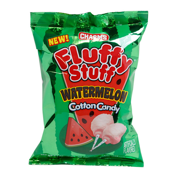 FLUFFY STUFF WATERMELON COTTON CANDY 2.1 OZ PEG BAG IN COUNTER DISPLAY
