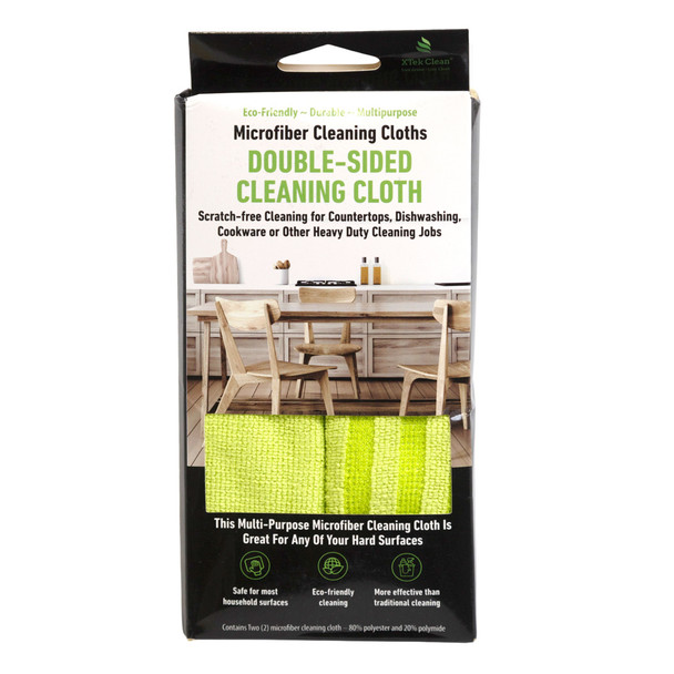 XTEK CLEAN MICROFIBER CLEANING CLOTHS DOUBLE-SIDED 2PC GREEN REF #XT1005