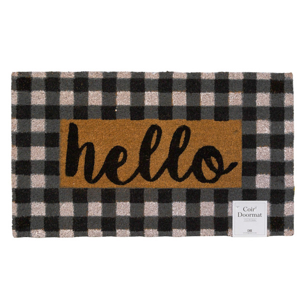 DOORMAT 17.5X29.5 CHECKER HELLO COCONUT COIR/PVC