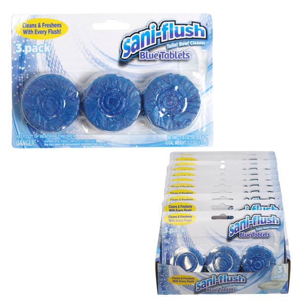 TOILET BOWL 3CT CLEANER BLUE TABLETS SANIFLUSH 12PC PDQ