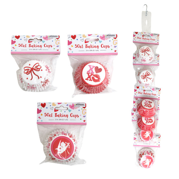 BAKING CUP VALENTINE 50CT 2IN DIA 3AST/12PC MDSGSTRIP