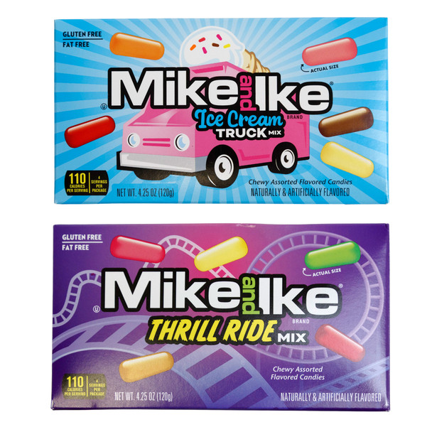 MIKE & IKE THRILL RIDE AND ICE CREAM TRUCK MIX 4.25 OZ THEATER BOX IN FLOOR DISPLAY