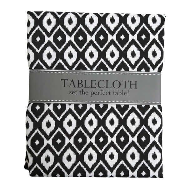 TABLECLOTH 60IN BLACK IKAT ROUND INDOOR/OUTDOOR W/ZIPPER 100%POLYESTER
