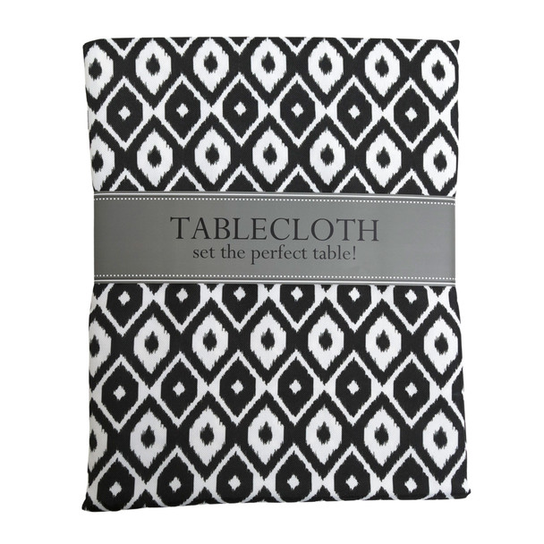 TABLECLOTH 60IN W/ZIPPER BLACK IKAT ROUND INDOOR/OUTDOOR WATER/STAIN RESISTANT 100%POLYESTER