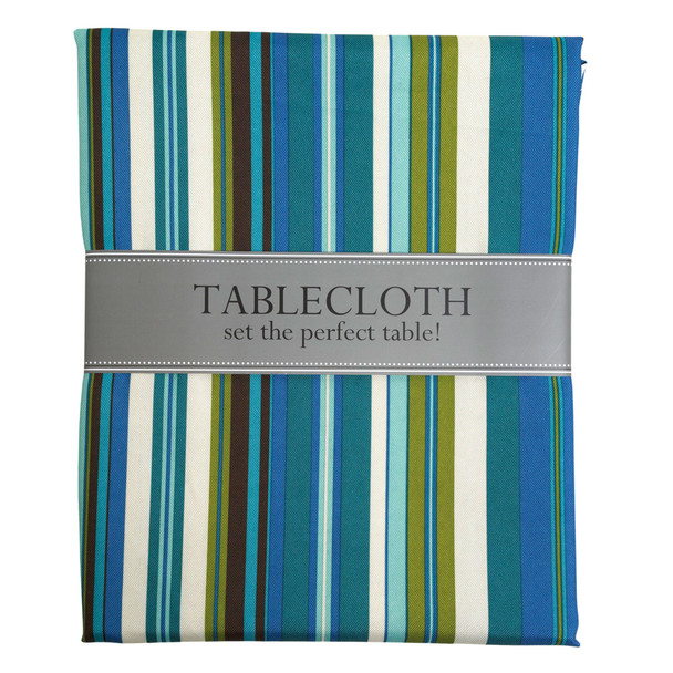 TABLECLOTH 60IN W/ZIPPER BEACHY STRIPE SPRING ROUND OUTDOOR MACHINE WASHABLE 100%POLYESTER