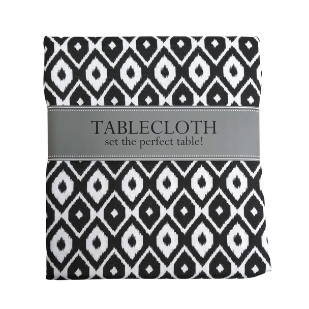TABLECLOTH 60X84 W/ZIPPER BLACK IKAT INDOOR/OUTDOOR WATER/STAIN RESISTANT 100%POLYESTER