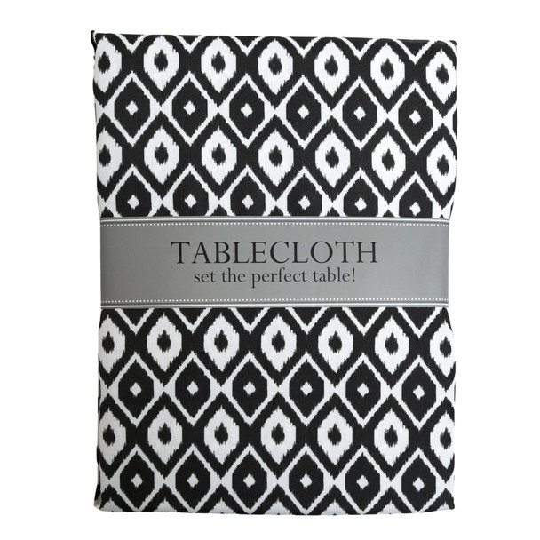 TABLECLOTH 60X120 W/ZIPPER BLACK IKAT INDOOR/OUTDOOR WATER/STAIN RESITANT 100%POLYESTER