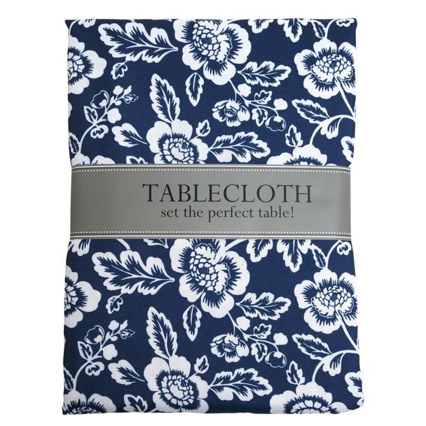 TABLECLOTH 60X120 W/ZIPPER NAUTICAL BLUE FLORAL PRINT 100%POLYESTER