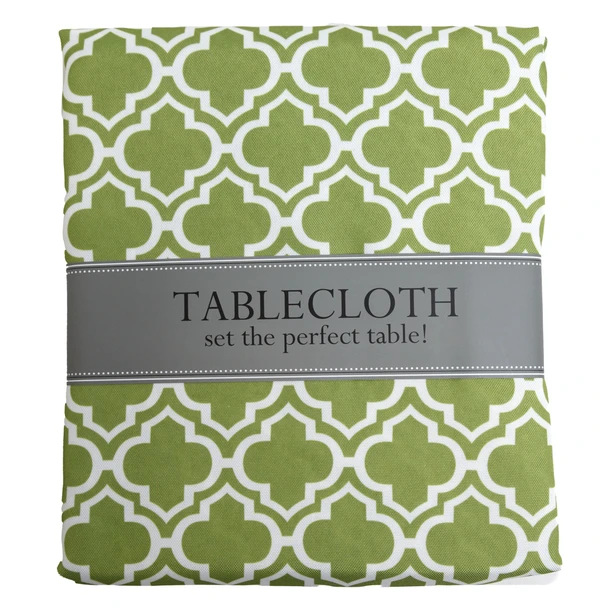 TABLECLOTH 60X84 W/ZIPPER GREEN LATTICE INDOOR/OUTDOOR WATER/STAIN RESISTANT 100%POLYESTER
