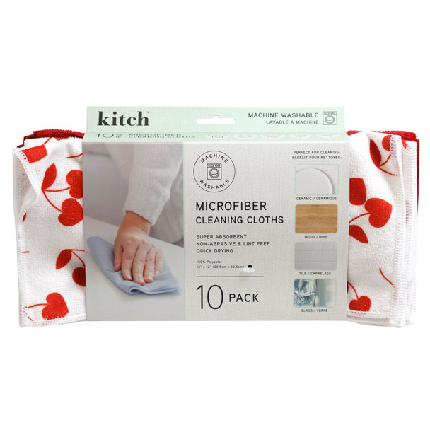 MICROFIBER CLOTH 10PC SET 12X12 CHERRY RED