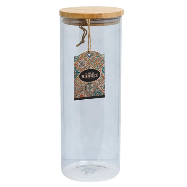 CANISTER W/BAMBOO TOP 57OZ BLUE GLASS GLOBAL MARKET GLASSWORK