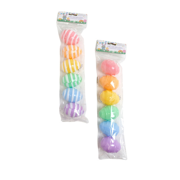 EASTER EGG 6PK LG W/RIBBED SWIRL 2AST SOLID OR WHITE STRIPED/SIDE OPEN/PBH