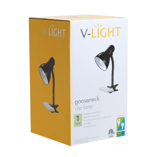 LAMP DESK LED CLIPON GOOSENECK GLOSS BLACK 10W=40W 14INCH V-LIGHT
