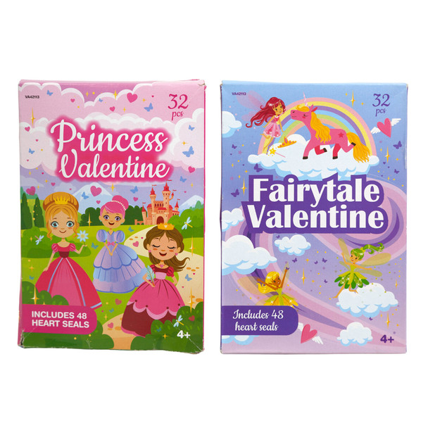 VALENTINE CARDS 32CT GIRLS 4AST STYLES W/STICKERS COLOR BOXED/24PC PDQ